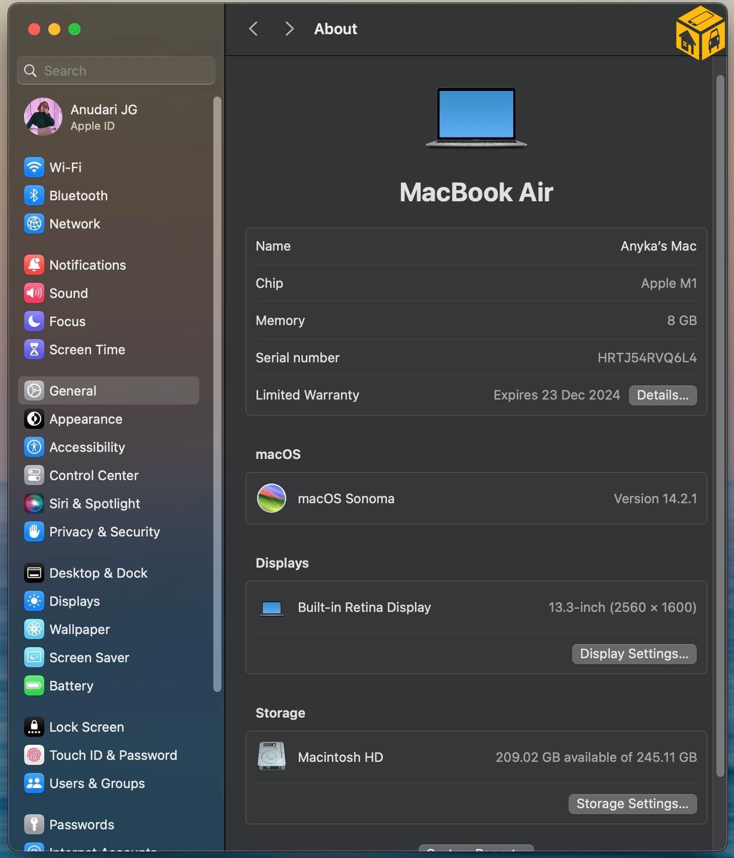 Macbook air M1 яаралтай зарна